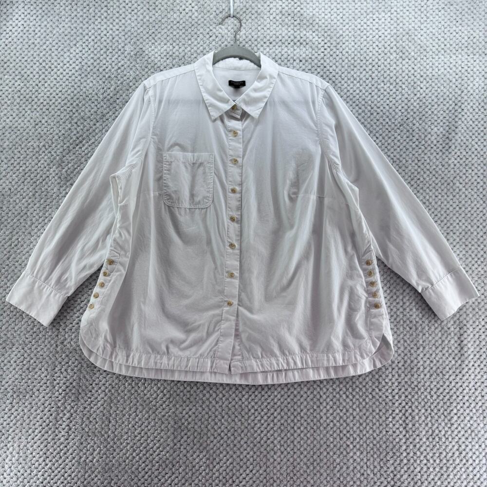 Talbots Top Womens 2XP White Button Front Long Sleeve Pocket Casual Career